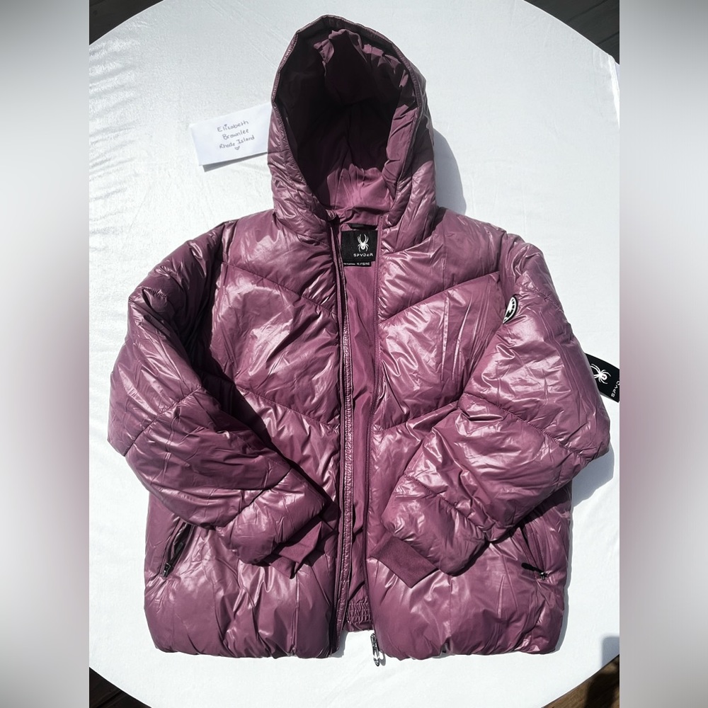 NWT Spyder Super Puff Hooded Puffer Zip Jacket Ski Snowboard Tulipwood Pink XL